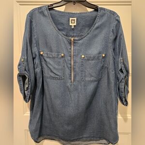 NEW Denim Blouse with Gold Accents